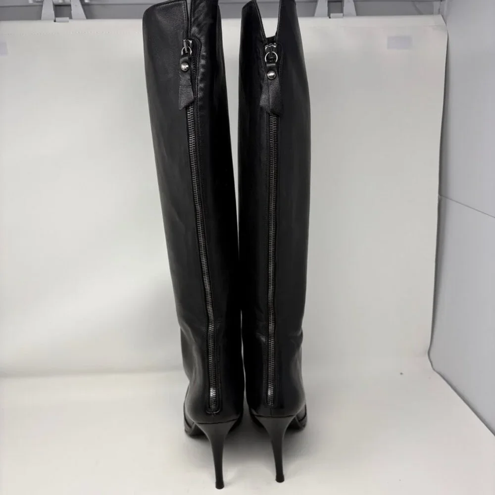 Stuart Weitzman Sohot Pointed Toe Tall Leather Boots Black Size 11.5 - Picture 5 of 16